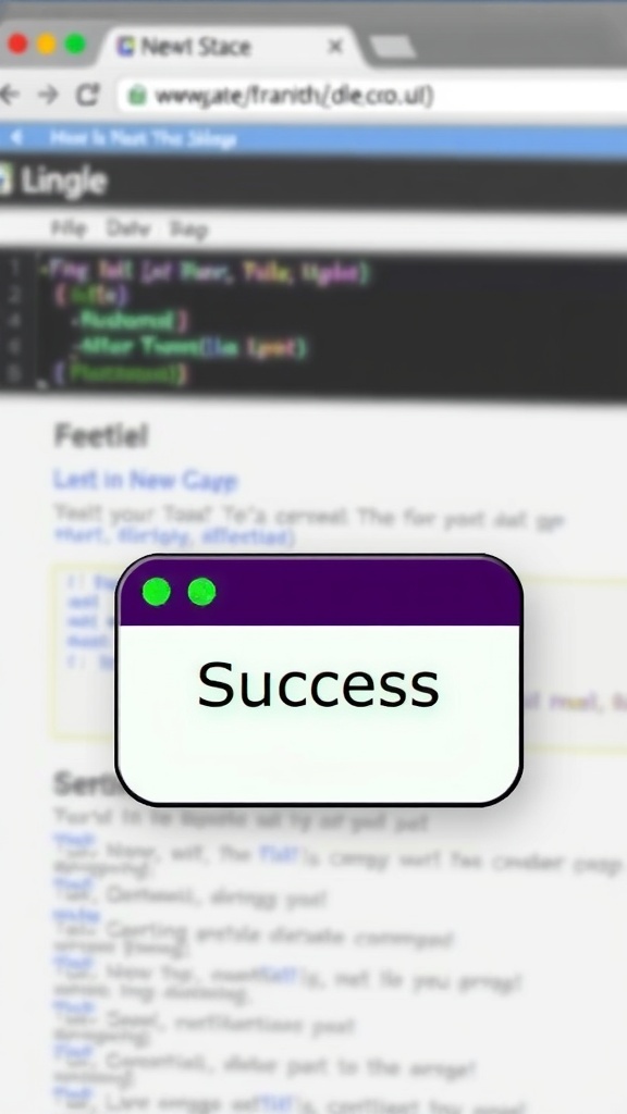 A toast notification with a success message appearing on a blurred web page.